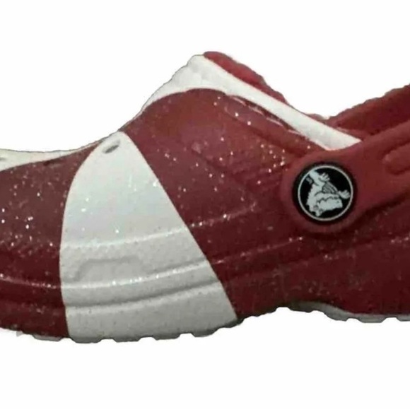 Candy Cane Lined Holiday Crocs Red & White Classic Clog NEW Toddler/Child Sz 10 - Picture 3 of 5